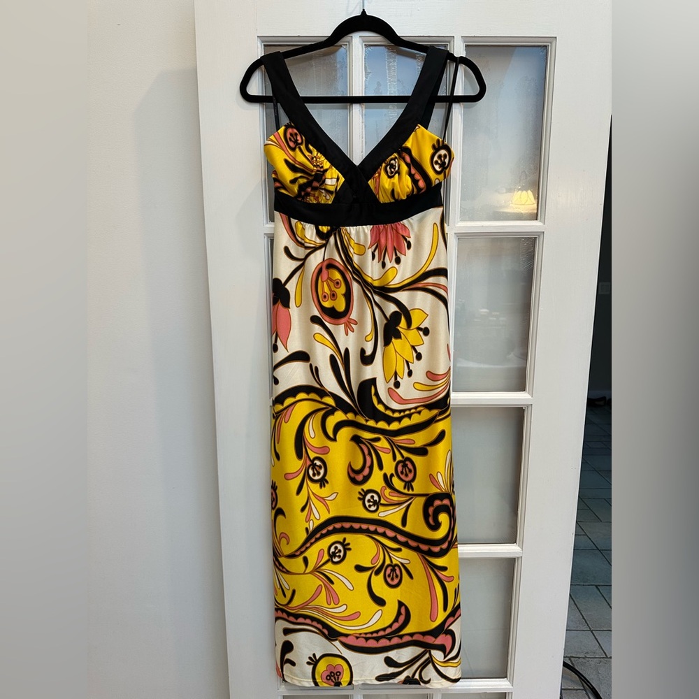 Vintage Y2K Betsey Johnson Retro Floral Print Silk Blend Dress Size 2 XS